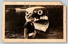  YOUNG WOMAN POSING ON A PIER - BOAT GENE NEW YORK 2.75 x 4.5 Vintage B&W Photo picture