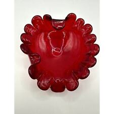 MCM Italian Murano Red Art Glass Ashtray Dish Oblong Petal Edge Bulllicante picture