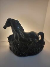 Vtg 1950's Phil Mar MCM Glazed Ceramic Black Horse Mare & Colt TV Lamp - WORKS picture