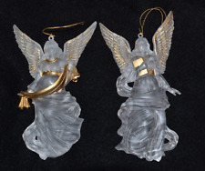 Frosted Acrylic Vtg Christmas Ornaments Angel 5”  2pc set  MCM retro picture