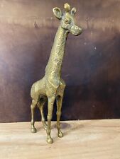 Vintage Solid Brass Giraffe 11 In Tall Natural Patina picture