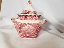 Mason's Vista English China Ironstone Sugar Bowl with Lid, red and white, EUC picture