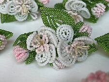 WOW VINTAGE 9 Napkin RINGS Holders BEADED Floral FLOWERS Pink SHABBY White Chic picture