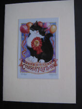 UNUSED vintage greeting card By Wendy Darker CONGRATULATIONS Cat w/ 1st Prize picture