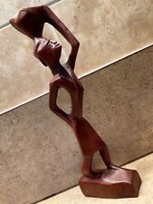 Hand Carved Wood African Sculpture Figure Wooden Statue Woman Carrying Water Jug picture