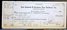 San Antonio & Aransas Pass Railway TX 1908 Antique Bank Check picture