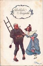 ZAYIX Happy New Year Chimney Sweep Fashion Lady c1910 Artist Signed & Numbered picture