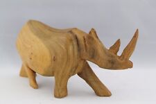 Vintage Hand Carved Wooden Figurine Rhinoceros Solid Wood Sculpture Animal picture