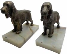 Dog Bookends Book Ends Onyx Bases Read Desc Vintage Set of 2 Bookends MCM  picture