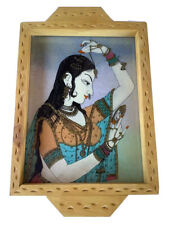 Wooden Vanity Tray Reverse Glass Painting Indian Bride Belly Dance Bani Thani picture