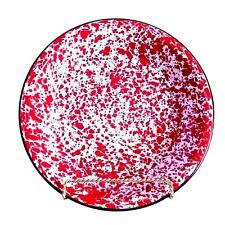 Vintage Speckled Metal Enamelware Plate Decor Farm House Red White 10