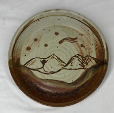 Vtg Handmade 10” Stoneware Pie Plate Brown Rust  Mountain Scene Signed EUC picture