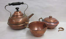 Vintage Antique Empress Ware Copper 3 pc Tea Set Pot Sugar Bowl Milk Cup picture