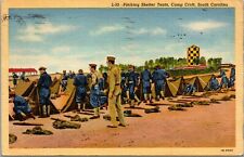 Vtg Camp Croft South Carolina SC Recruits Pitching Shelter Tents 1940s Postcard picture