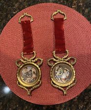 Pair of Antique Porcelain Ceramic Hanging Wall Gilt bronze Frame Plaques Italy picture