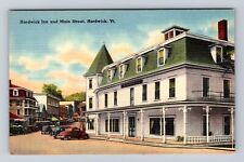 Hardwick VT-Vermont, Hardwick Inn, Main Street, Early Autos, Vintage Postcard picture