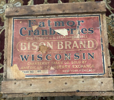 Eatmor  Wisconsin Cranberries Antique Wooden Crate Box Vintage 1920s Bison Brand picture