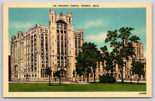 Detroit MI-Michigan, Masonic Temple, Vintage Linen Antique Postcard picture