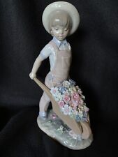 Lladro Figurine #1283 “Little Gardener” Child Wheelbarrow Of Flowers MINT W/Box picture