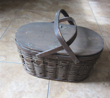 Antique HAWKEYE Tin Lined Refrigerator Picnic Basket picture