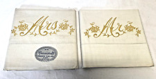 Vintage 1950's Pennicraft Embroidered Gold Pair of MR & MRS Pillowcases Unused picture