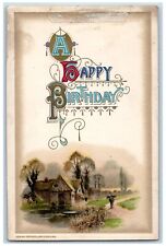 John Winsch Artist Signed Postcard Birthday House Scene Embossed c1910's Antique picture