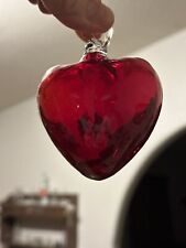 Hand Blown Heart Shape Art Glass RUBY RED Ornament Sun Catcher Valentine 3” picture