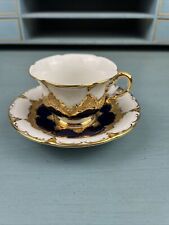 Vintage Meissen Mocha B Form Porcelain Teacup & Saucer Cobalt Blue & Gold picture
