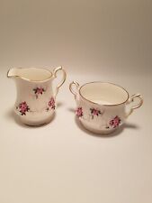 Hammersley PHE Fine Bone China Cream & Sugar Pink Roses Gold Trim Made in Eng picture
