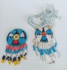 Vintage Native American Indian Seed Bead Leather Necklace and Pendant Souvenir picture