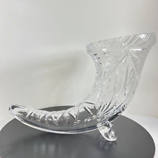 Heavy Crystal Cornucopia Horn of Plenty Unmarked with Snail Feet 12”x8” picture