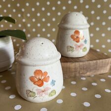 Vintage Cottagecore Speckled Ceramic Floral Salt & Pepper Shaker Set U.S.A. picture