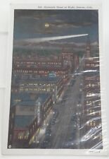Sixteenth Street at night Denver Colorado full moon aerial view ~ 1930s postcard picture