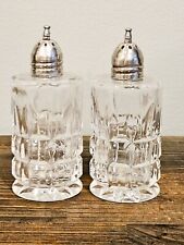 Vintage Leonard Crystal Salt And Pepper Shakers With Silver Plated Lids picture