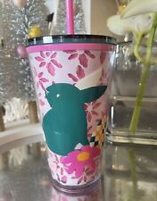 NWT Starbucks 2023 Pink Bunny & Flowers Easter Grande Tumbler picture