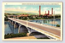Postcard Pennsylvania Lewiston PA Juniata River Bridge Viscose Silk Mill 1940s picture