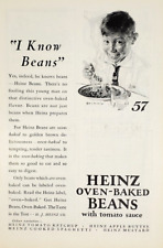 1927 Heinz Oven Baked Beans Print Ad I Know Beans Young Boy With Spoon And Bowl picture