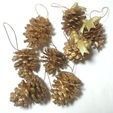 SET OF 8 Christmas Gold Colored Pinecone Ornaments Holiday Tree Decorations picture