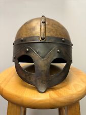 Medieval Viking Gjermundbu helmet replica, LARP battle ready, brass/steel picture
