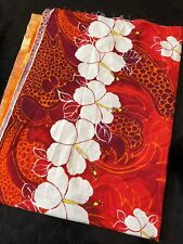 Vintage 60s 70s Hawaiian Barkcloth Fabric Dayglo Orange Floral Lavacloth picture