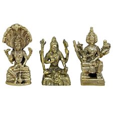 Shiva Vishnu Brahma Trimurti Mahadeva Set Hindu Murti Amulet Mini Brass Statue picture
