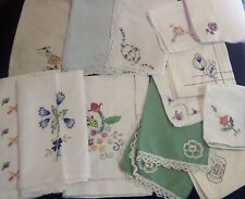 Mixed Lot of 14 Antique Vintage Embroidered Crochet Napkins Hankies Linens picture