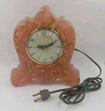 Vintage Lucite Lanshire Electric Mantle Peach Vomit Clock Gold Flakes Works picture