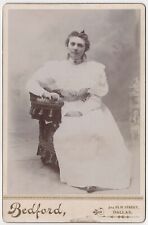 CIRCA 1890s CABINET CARD BEDFORD GORGEOUS YOUNG LADY IN WHITE DRESS DALLAS TEXAS picture