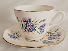 Vintage Duchess Cup & Saucer Set Blue Cornflower Bone China Gold Trim England picture