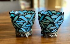 PartyLite Spring Water Votive Candle Holder Set Of 2 Tiffany Style Blue Mosaic picture