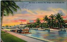 Florida Fort Lauderdale New River At Andrews Ave Bridge Linen Postcard - R26 picture