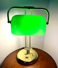 VINTAGE BANKER'S LAMP GREEN SHADE WITH BRASS BASE TESTED WORKS 16 1/2