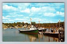 Woods Hole MA-Massachusetts, Cape Cod, Eel Pond, Fishing Harbor Vintage Postcard picture