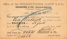 1890 STEAMSHIP POSTCARD: NORDDEUTSCHER LLOYD PASSENGER ACKNOWLEDGMENT S.S. EIDER picture